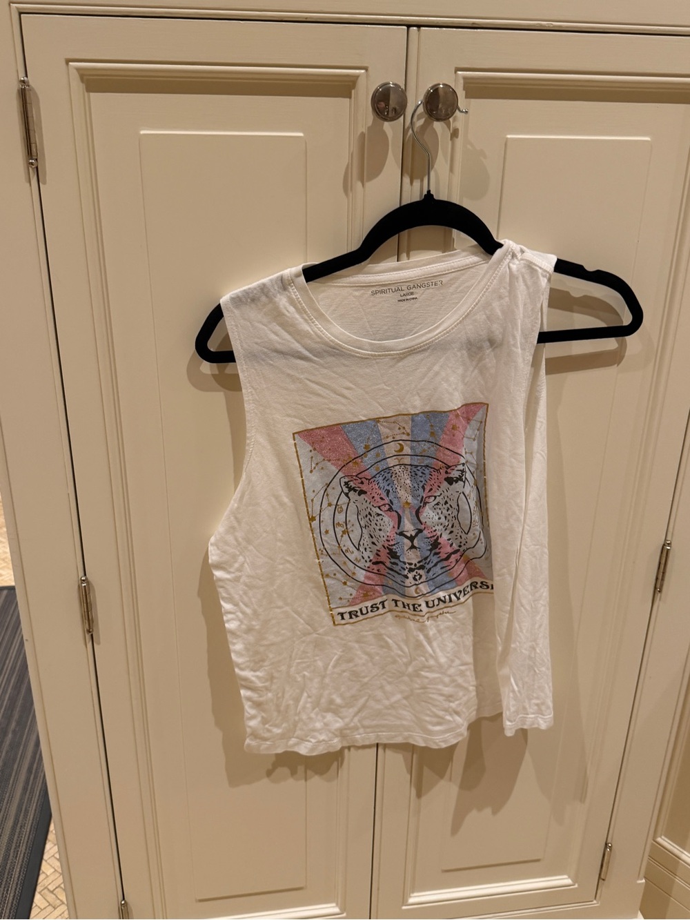 Spiritual Gangster White Graphic Muscle Tank with Pastel Tiger Print